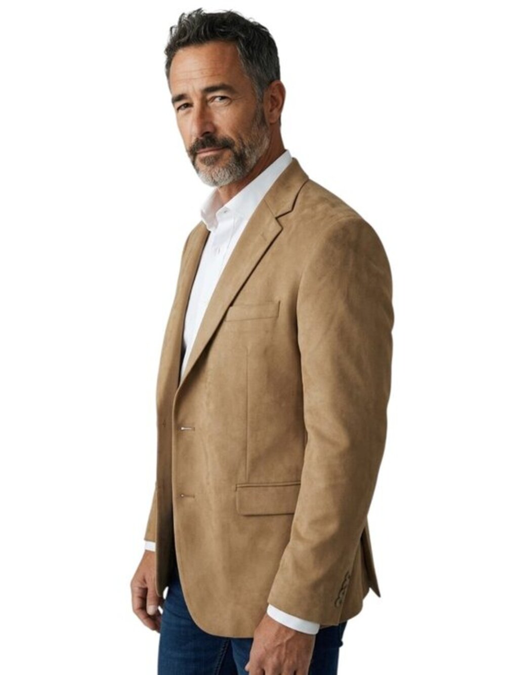 Chaps Mens Sport Coat‎ 44L Tan Single Vent Blazer Suede Single Vent